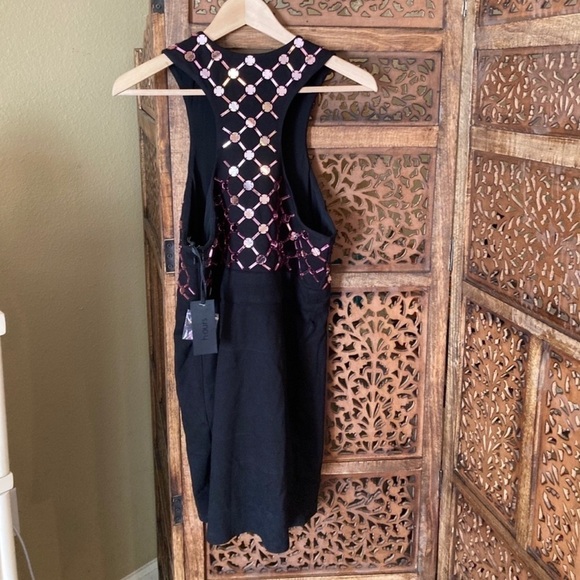 NWT H:OURS x REVOLVE Black & Rose Gold Embellished Bodycon Cocktail Mini Dress - Picture 3 of 6